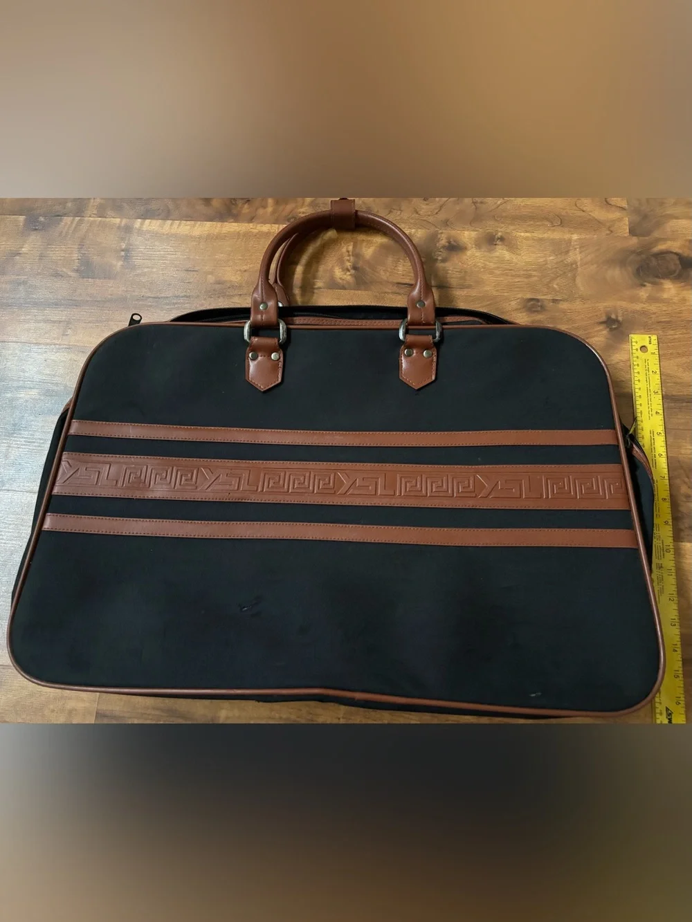 Vintage Yves Saint Laurent YSL Original Travel Duffle Bag Weekender Black Brown